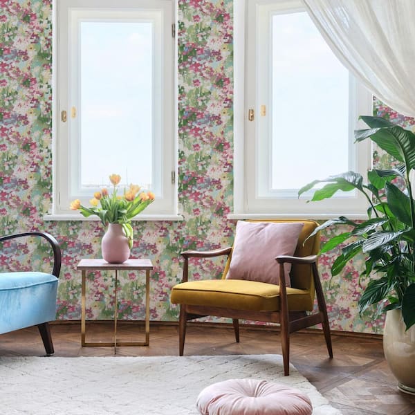 Waverly Pink Abstract Garden Matte Finish Peel and Stick Vinyl Wallpaper