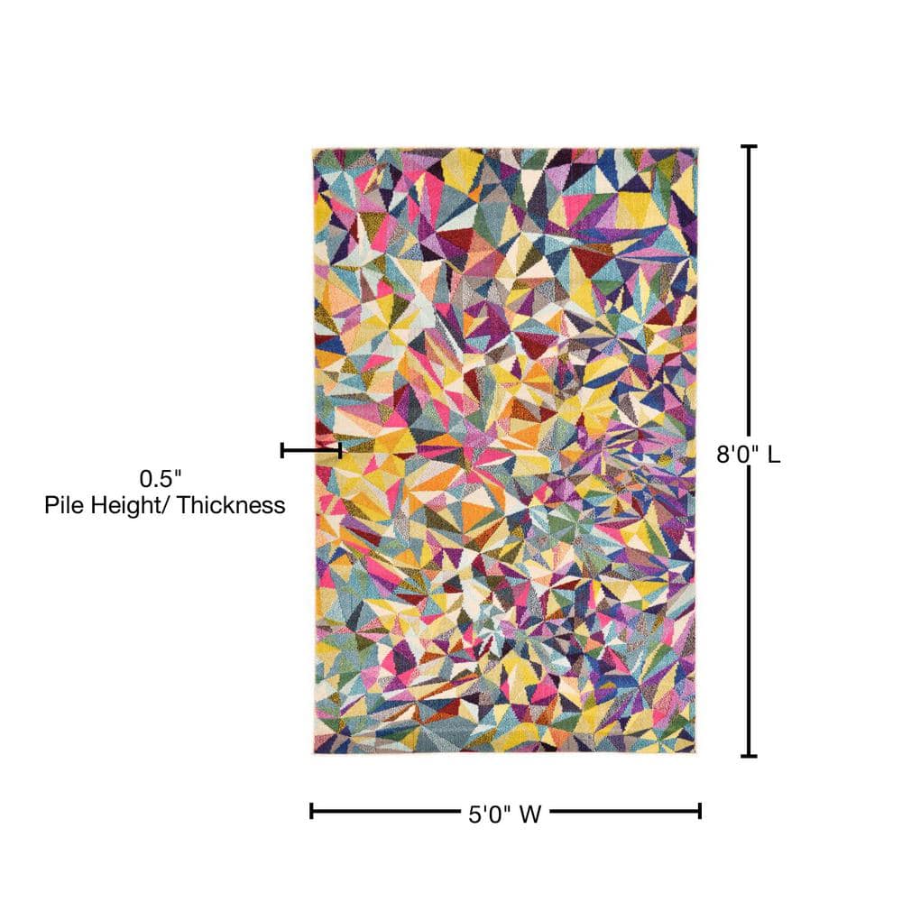 Vibrant Multi-Color Geometric Abstract Area Rug, 5x8