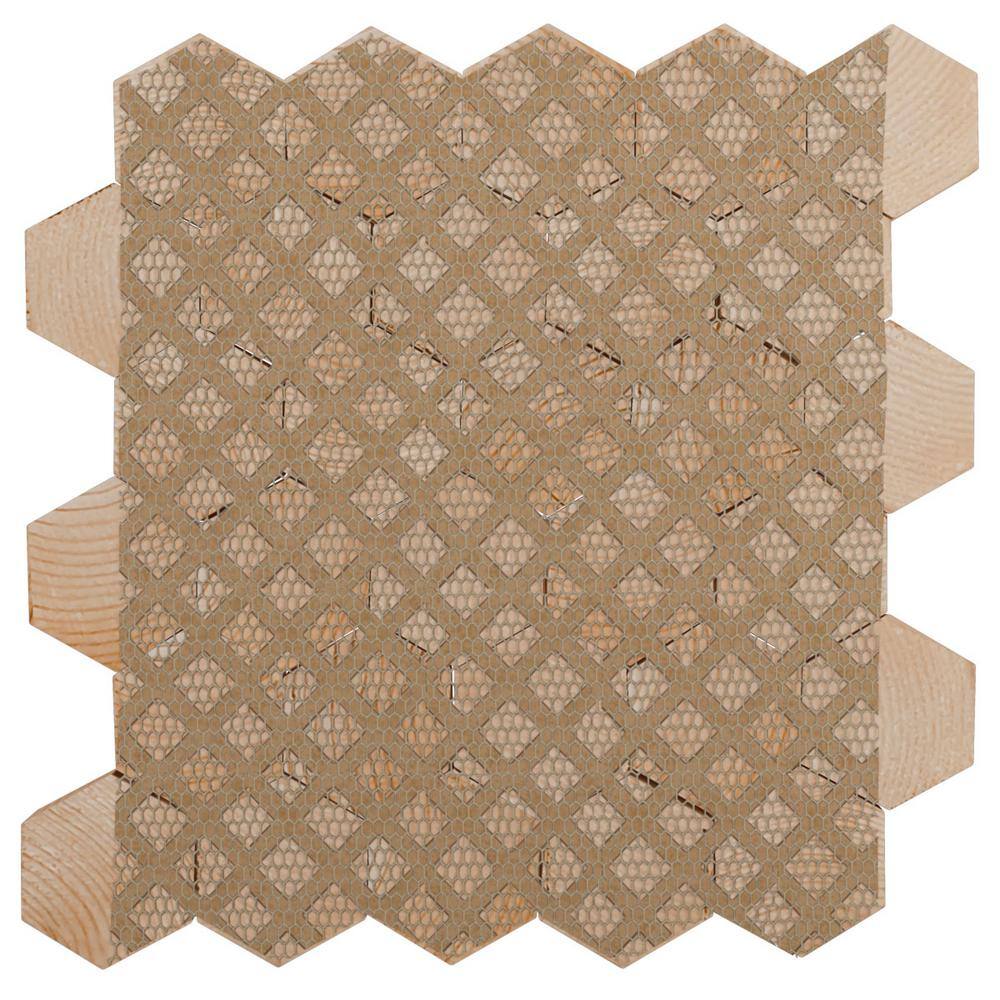 Small Honeycomb Pine Wood Mosaic Wall Tile