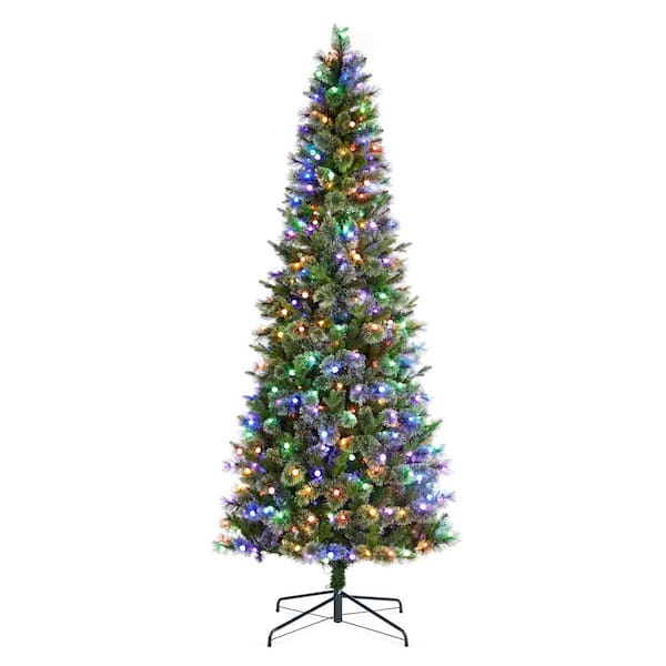 9 ft. Pre-Lit Green Cashmere Slim Pine Artificial Christmas Tree with 450 Warm White and Multi-color Globe LED Lights