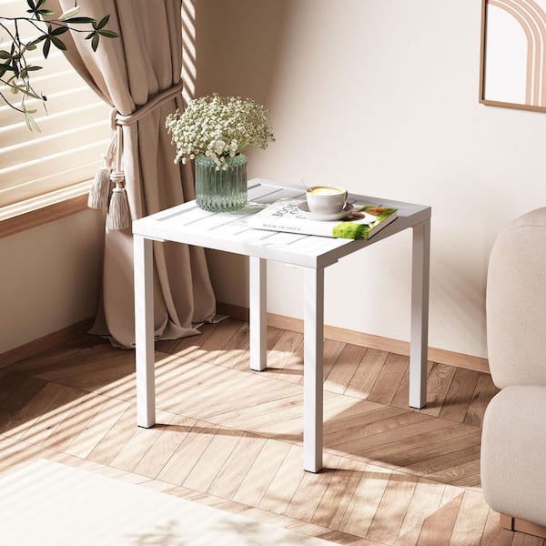 15.7 in. Square Aluminum Outdoor Side Table in White (2-Pack)
