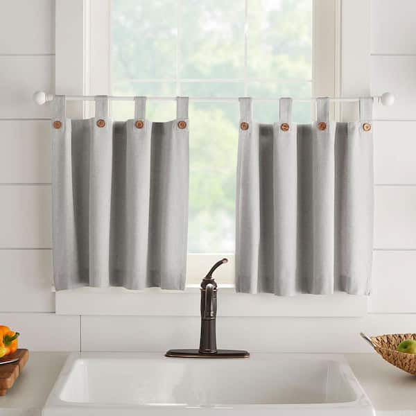 Elrene Tucker Gray Solid Button Cotton 30(in)x24(in) Tab Top Light Filtering Window Tiers (2)