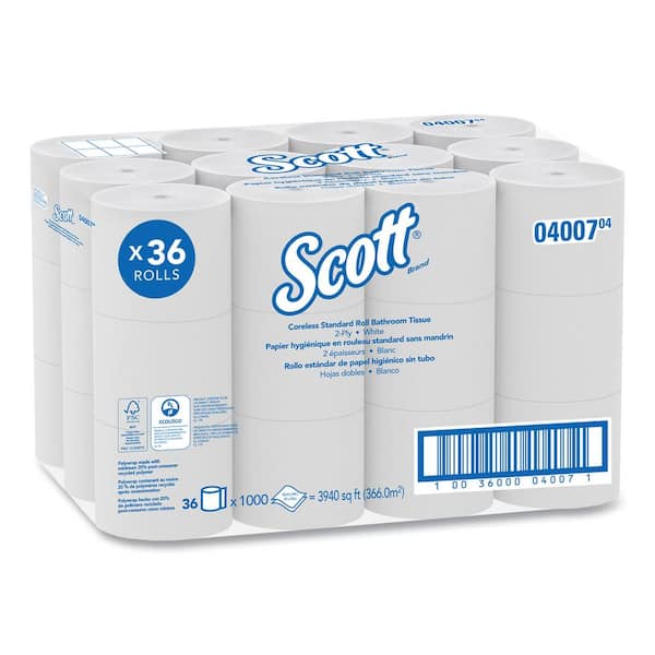 Scott Essential Coreless High-Capacity Standard Roll Toilet Paper, Bulk, 2-Ply, White (36-Rolls of 1,000-Sheets)