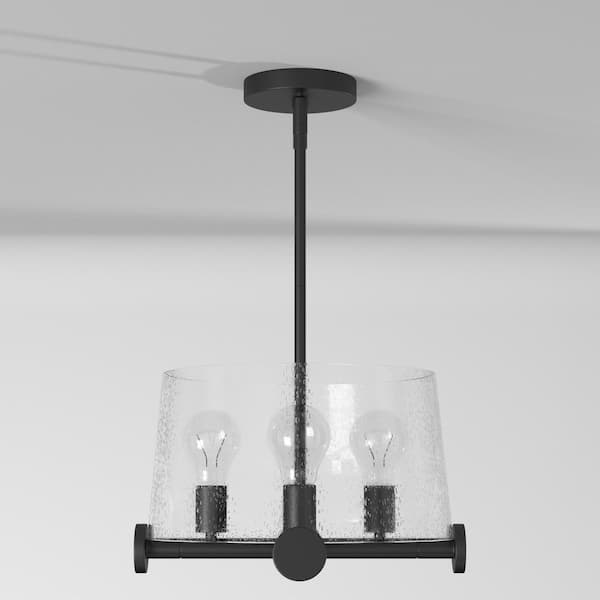Matteson 60-Watt 4-Light Matte Black Pendant with Clear Seedy Glass Shade