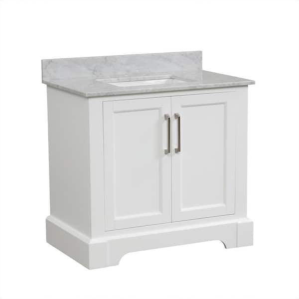 Maincraft 35 in. W x 22 in D. x 33 in. H Bath Vanity in White with White Marble Top