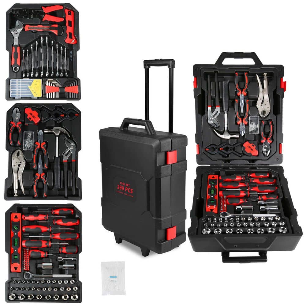 Flynama 299-Piece Tool Kit with Rolling Tool Box Socket Wrench