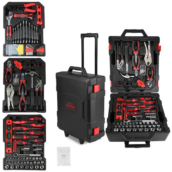 299-Piece Tool Kit with Rolling Tool Box Socket Wrench Hand Tool Set