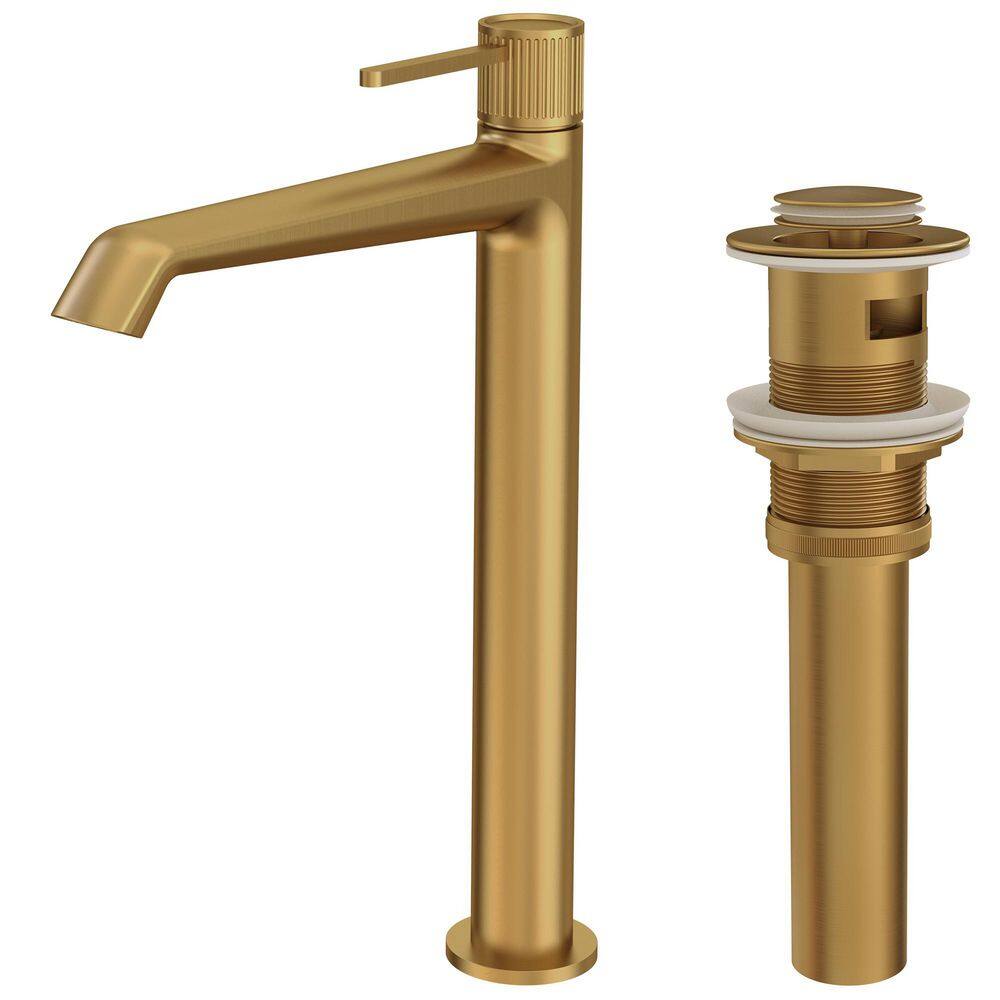 12.8 in. Height Mid-Arc Single Handle Single Hole Vessel Sink Faucet Spot Resist in Brushed Gold Pop Up Included price history on PriceWatchPro