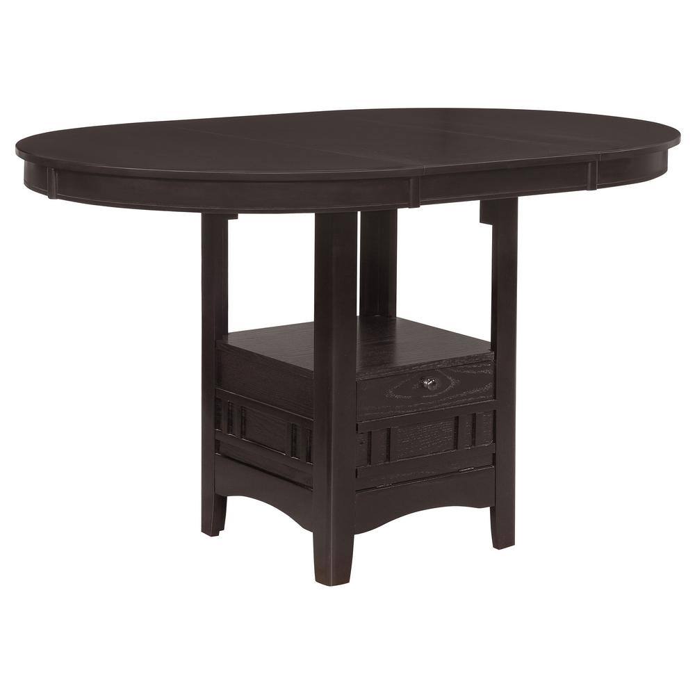 Espresso Oak Veneer Counter Height Dining Set with Black Fabric Chairs