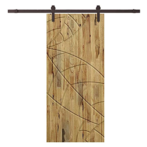 CALHOME 32 in. x 96 in. Weather Oak Stained Pine Wood Modern Interior Sliding Barn Door with Hardware Kit