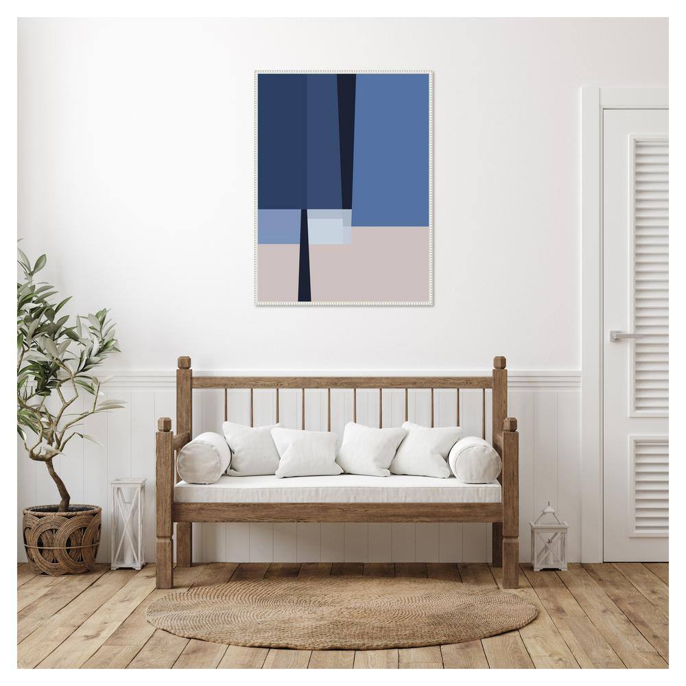 Blue Lines Abstract Canvas Art with White Floater Frame