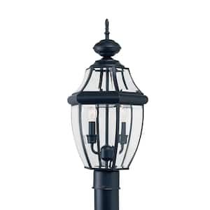 Lancaster 2-Light Outdoor Black Post Light with Dimmable Candelabra LED Bulb
