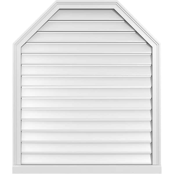 Ekena Millwork 36" x 42" Octagonal Top Surface Mount PVC Gable Vent: Functional with Brickmould Sill Frame