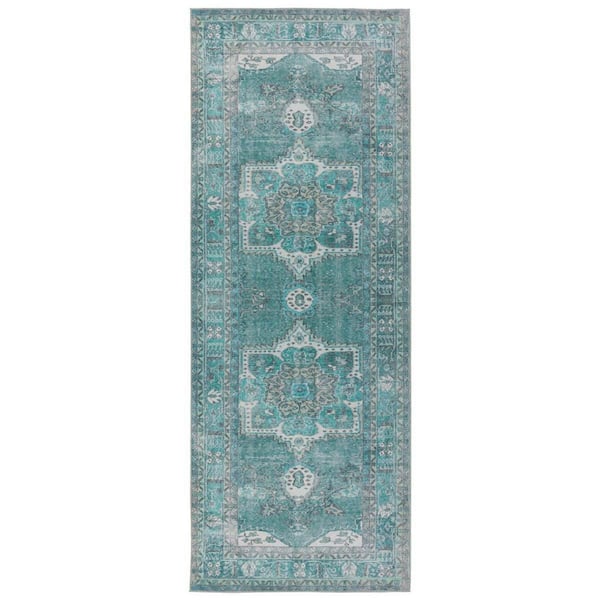 Machine Washable Tamara Teal 2 ft. X3 ft. Medallion Area Rug