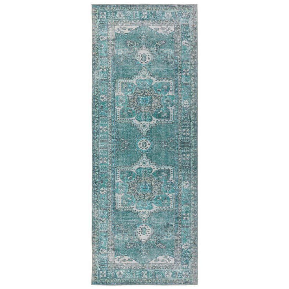 Blue Medallion Synthetic 3' x 8' Non-slip Runner Rug