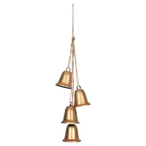 23.62 in. x 3.35 in. Gold Metal Iron Decorative Bell with Cotton Rope Hanging Rope Garden Porch Wall Decor