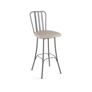 Club 26 in. Cream Faux Leather Glossy Grey Metal Swivel Counter Stool
