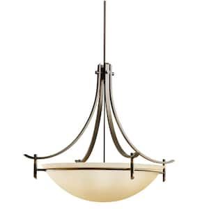 Olympia 3-Light Olde Bronze Contemporary Shaded Kitchen Inverted Pendant Hanging Light with Umber Etched Glass