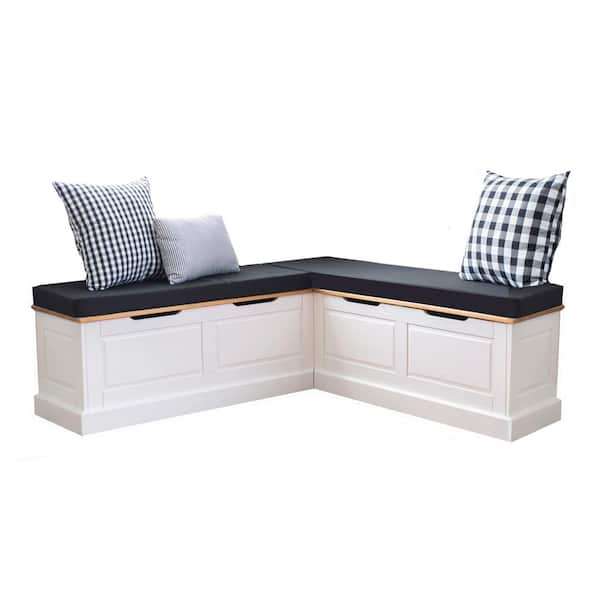 Barnett White Backless Dining Bench Corner Breakfast Nook with Storage