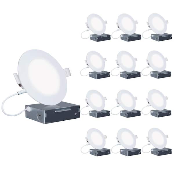 InfiBrite 4 in. Canless 4000K Cool White 9W 750 Lumens Thin New Construction Integrated LED Recessed Light Kit Wet Rated (12-Pack)