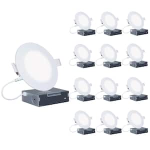 6 in. Canless 4000K Cool White 12W 1050LM Thin New Construction Integrated LED Recessed Light Kit, Wet Rated (12 Pack)