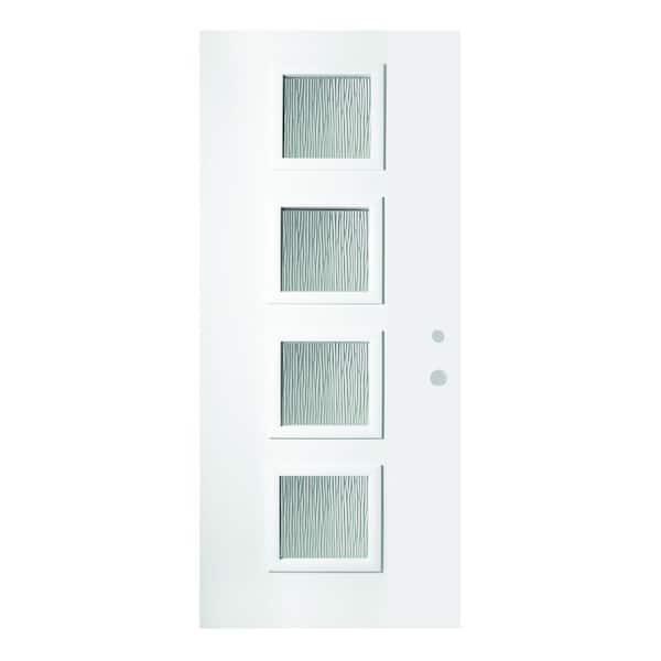 Stanley Doors 36 in. x 80 in. Evelyn Grain 4 Lite Painted White Left-Hand Inswing Steel Prehung Front Door