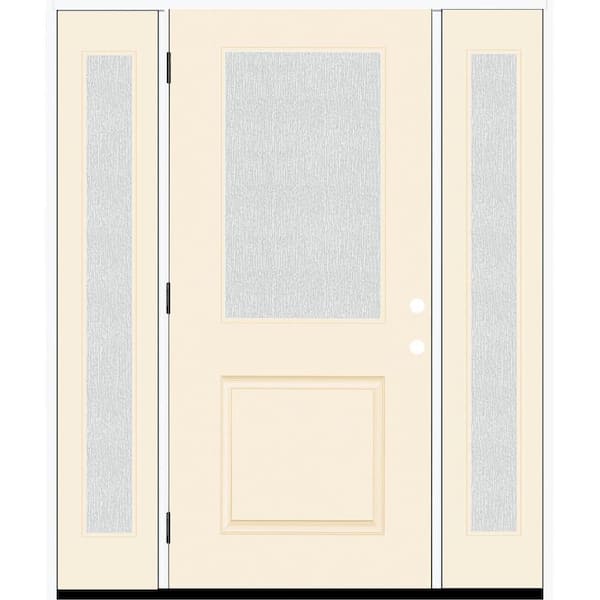 Steves & Sons Legacy 64 in. W. x 80 in. 1/2 Lite Rain Glass RHOS Primed Linen Finish Fiberglass Prehung Front Door with Db 12 in. SL