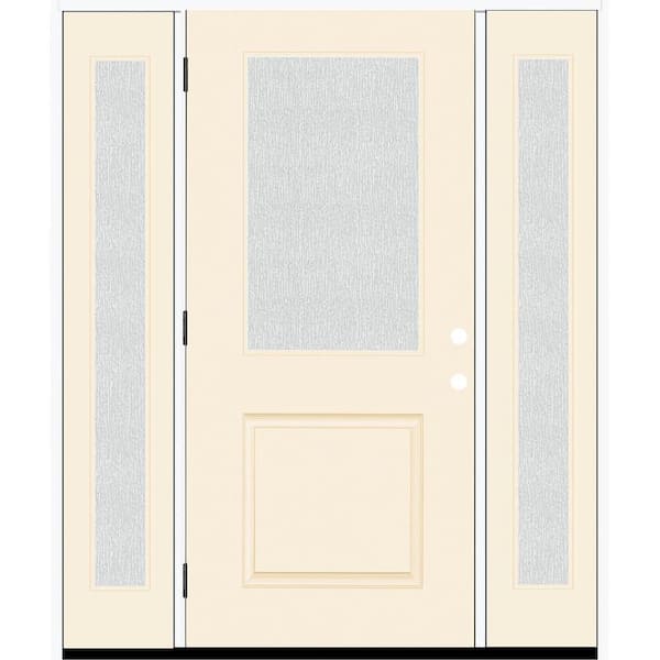 Steves & Sons Legacy 68 in. x 80 in. 1/2 Lite Rain Glass RHOS Primed Linen Finish Fiberglass Prehung Front Door w/Dbl 14 in. SL