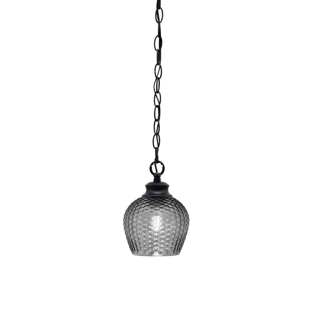Tyler 60-Watt 1-Light Matte Black Chain Mini Pendant Light with Smoke Textu