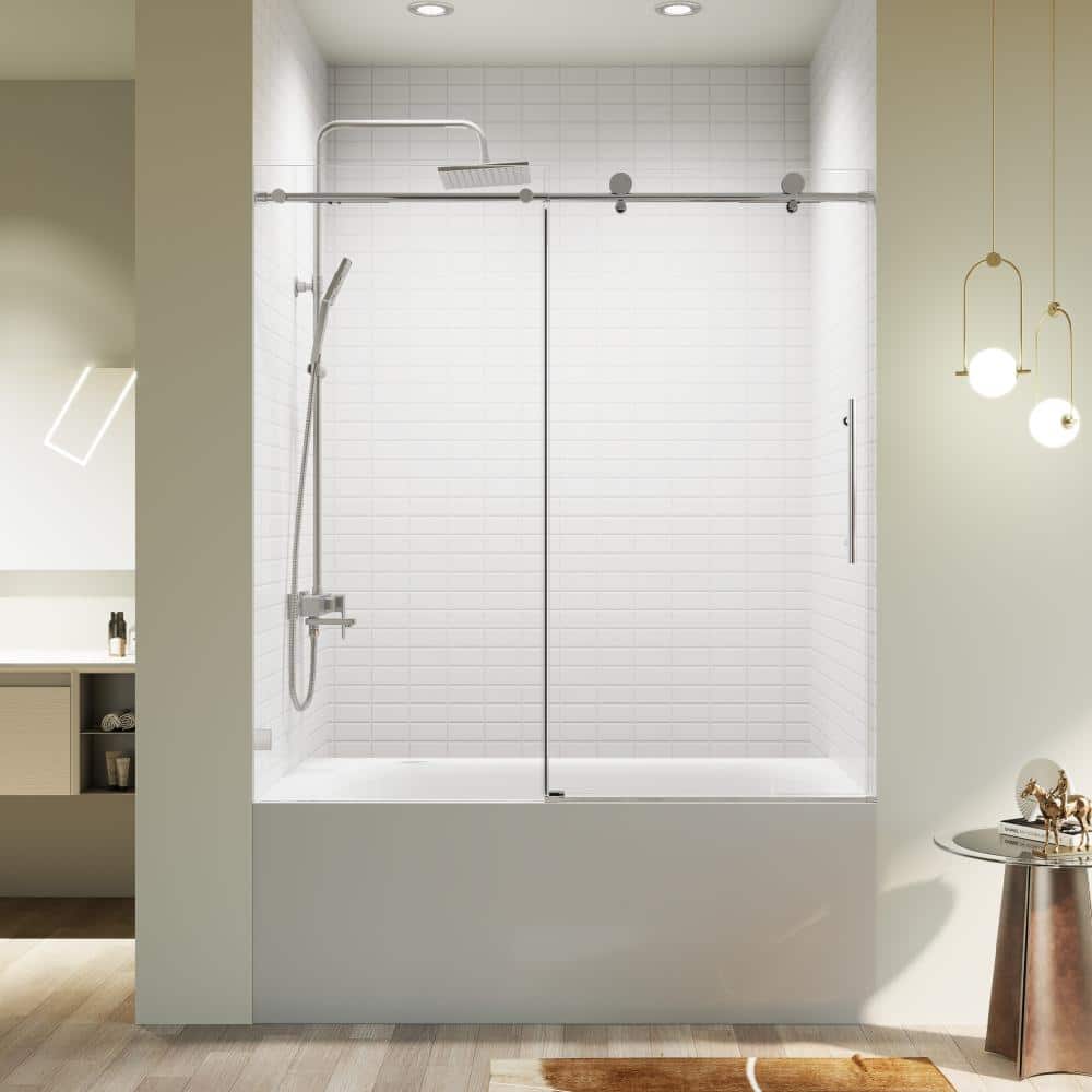 "56-60"" W x 60"" H Chrome Frameless Single Sliding Soft Close Shower Door, 5/16"" (8mm) Thick SGCC Glass" price history on PriceWatchPro