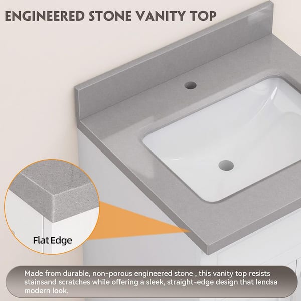 Zeafive 24 in. W x 22 in. D Engineered Stone Marble White