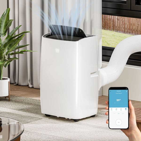 14,000 BTU (ASHRAE) 9,000 BTU (DOE) Portable Air Conditioner Cools 700 sq. ft. w/ 4-Modes, W-fi and App Control in White