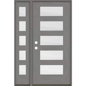 ASCEND Modern 50 in. x 80 in. 5-Lite Right-Hand/Inswing Satin Glass Malibu Grey Stain Fiberglass Prehung Front Door/LSL