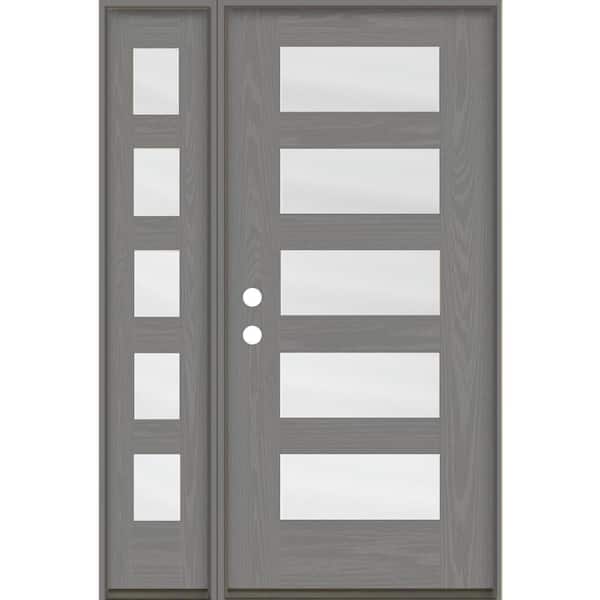 Krosswood Doors ASCEND Modern 50 in. x 80 in. 5-Lite Right-Hand/Inswing Satin Glass Malibu Grey Stain Fiberglass Prehung Front Door/LSL