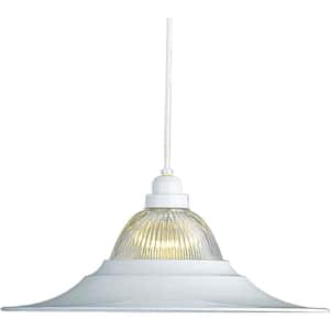 Roth 1-Light Indoor White Hanging Pendant with Clear Ribbed Glass Bowl