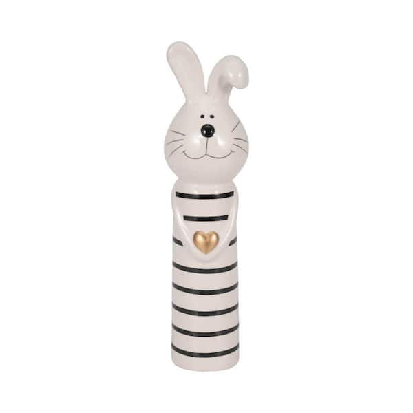 Liv & Skye Black and White 3 in. x 10 in. Ceramic Striped Bunny with Gold Heart Figurine