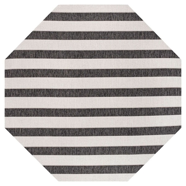 Aveiro Wide Stripe Black/Cream 5 ft. Octagon Indoor/Outdoor Area Rug