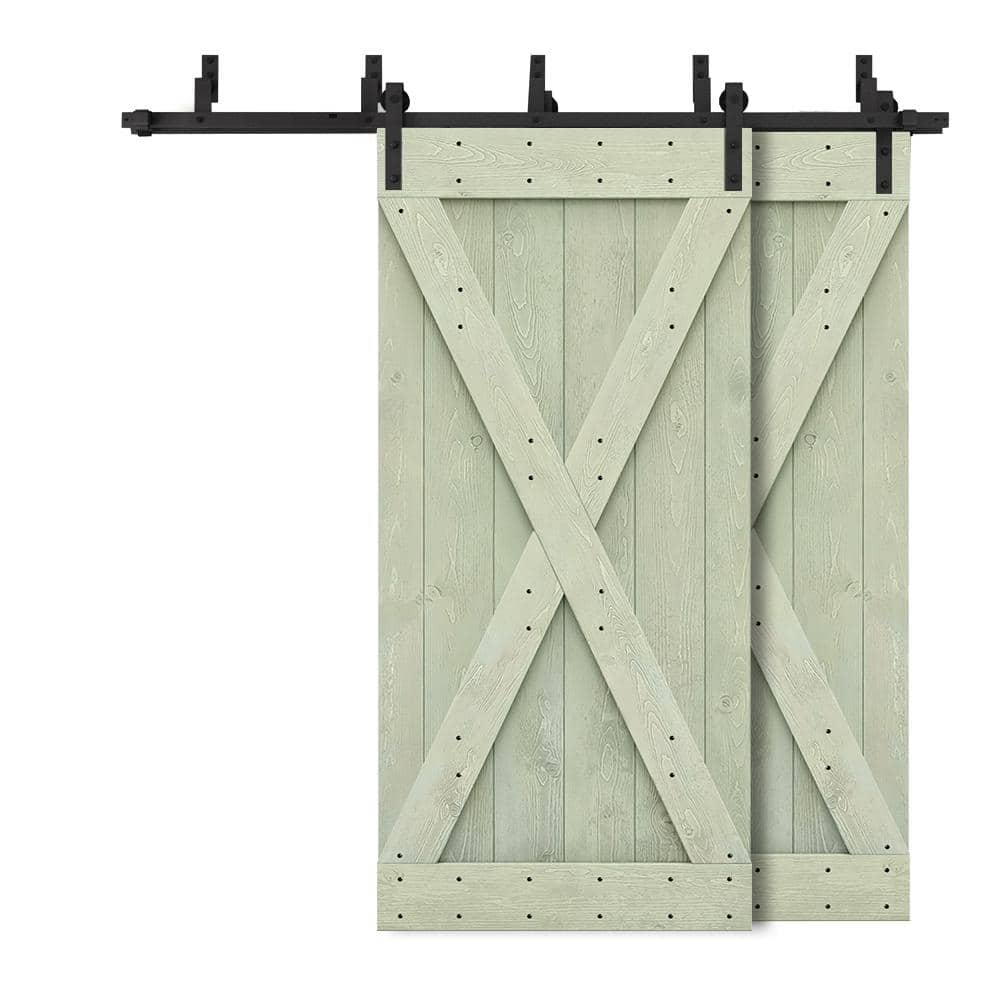 64 in. x 84 in. X Bypass Sage Green Stained DIY Solid Wood Interior Double Sliding Barn Door with Hardware Kit price history on PriceWatchPro