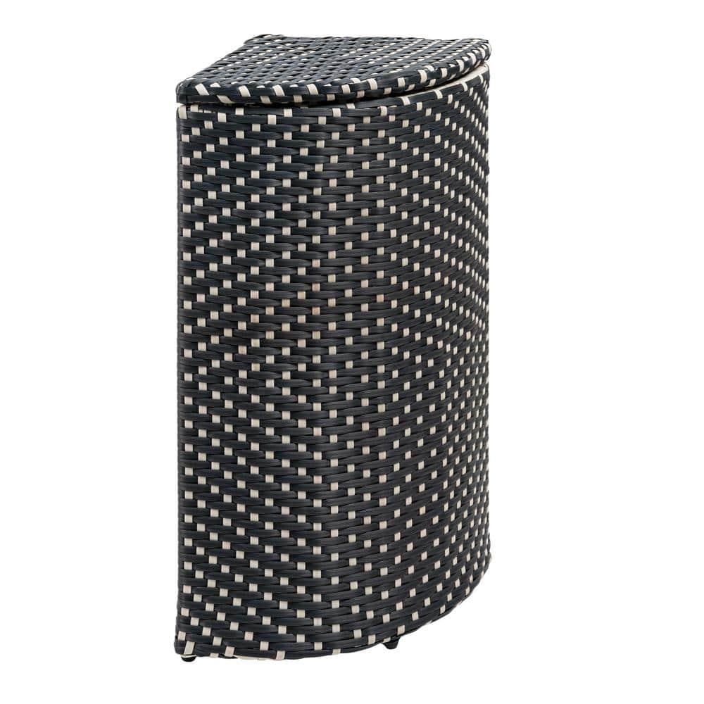 Chloe 15.56 Gal. All-Weather Wicker/Metal Corner Lid Hideaway Outdoor Trash Can, Dark Navy/White price history on PriceWatchPro