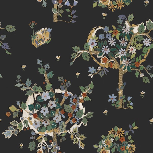 RoomMates Black Flowering Peace Tree Vinyl Peel and Stick Matte Wallpaper