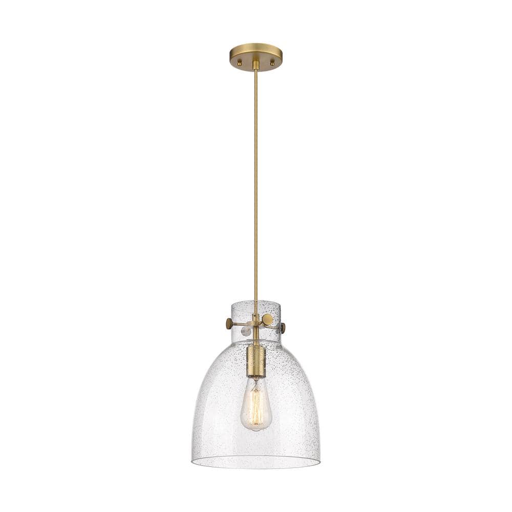 Newton Bell 100-Watt 1 Light Brushed Brass Shaded Pendant Light with Seeded glass Seeded Glass Shade price history on PriceWatchPro