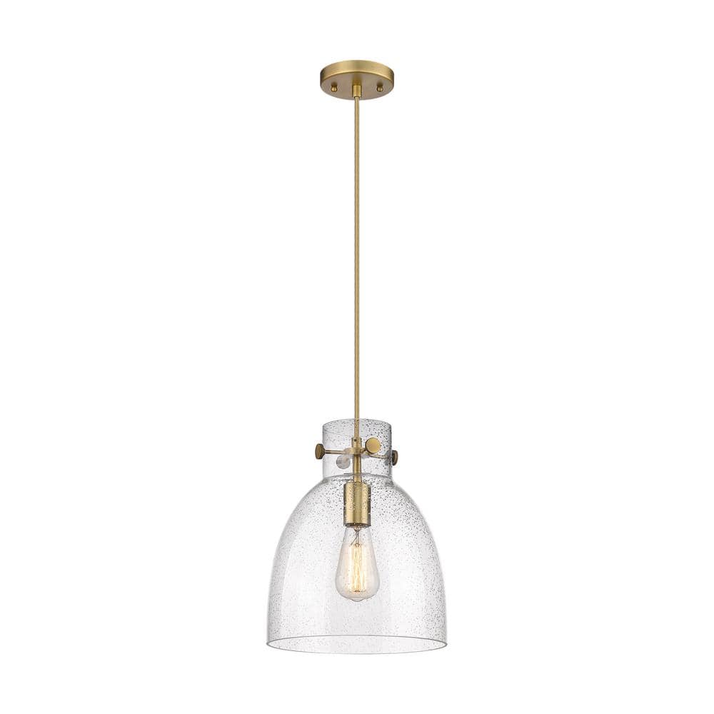 Innovations Newton Bell 100-Watt 1 Light Brushed Brass Shaded Pendant ...