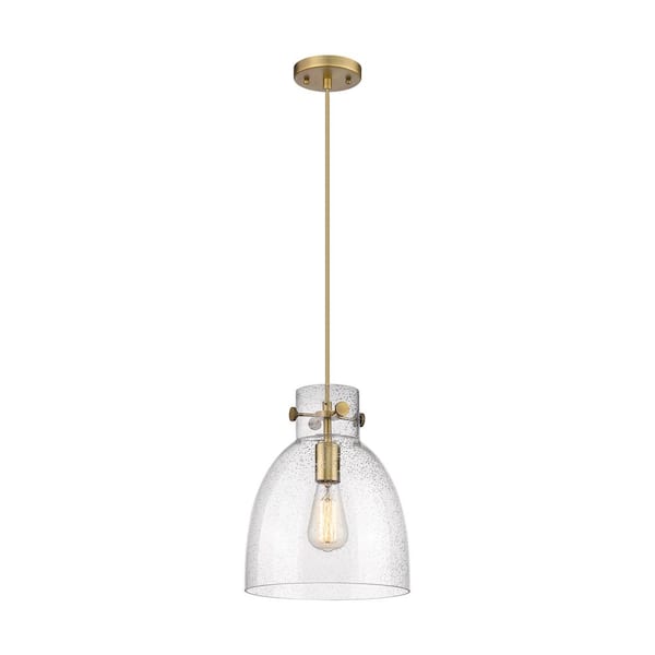 Innovations Newton Bell 100-Watt 1 Light Brushed Brass Shaded Pendant Light with Seeded glass Seeded Glass Shade