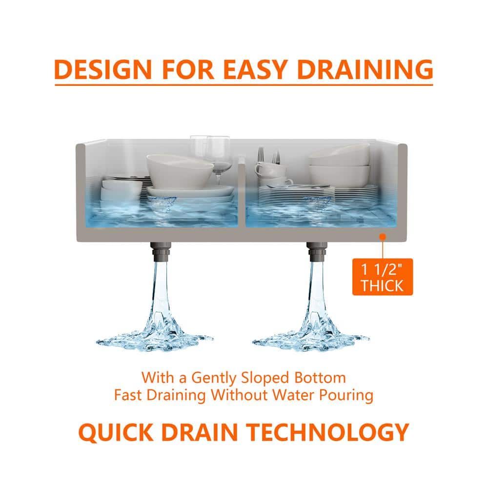 33" White Fireclay Double Bowl Farmhouse Kitchen Sink with Accessories