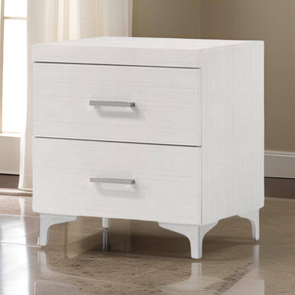 White 2-Drawer Nightstand with Metal Bar Handles
