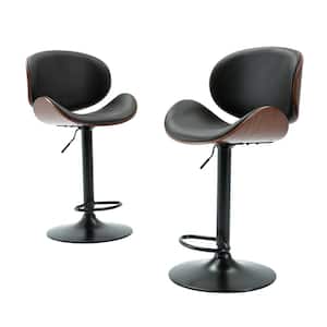46.1 in. Black/Brown Adjustable Bentwood Upholstered Swivel Barstool PU Leather Cushion Counter Barstools (Set of 2)