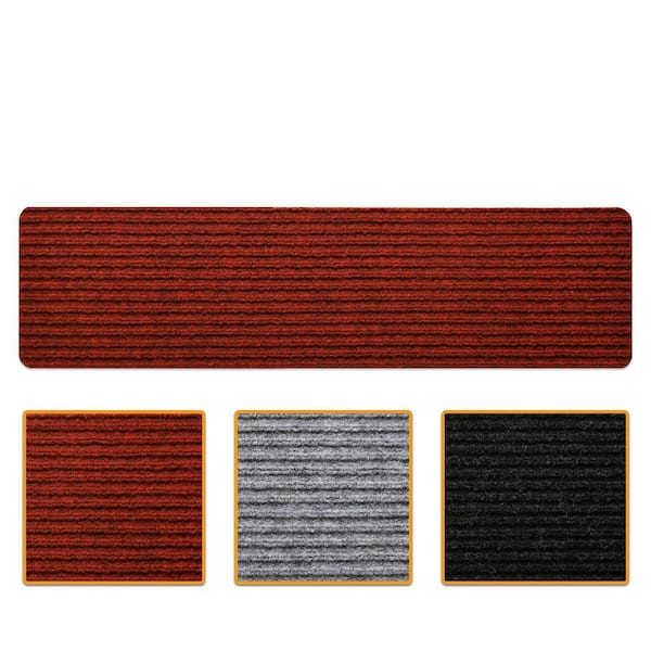 Non-Slip 7.8 in. x 29.9 in. Peel and Stick Carpet Step Covers for Indoor Wood Stair Tread Cover (7-Pack), Red
