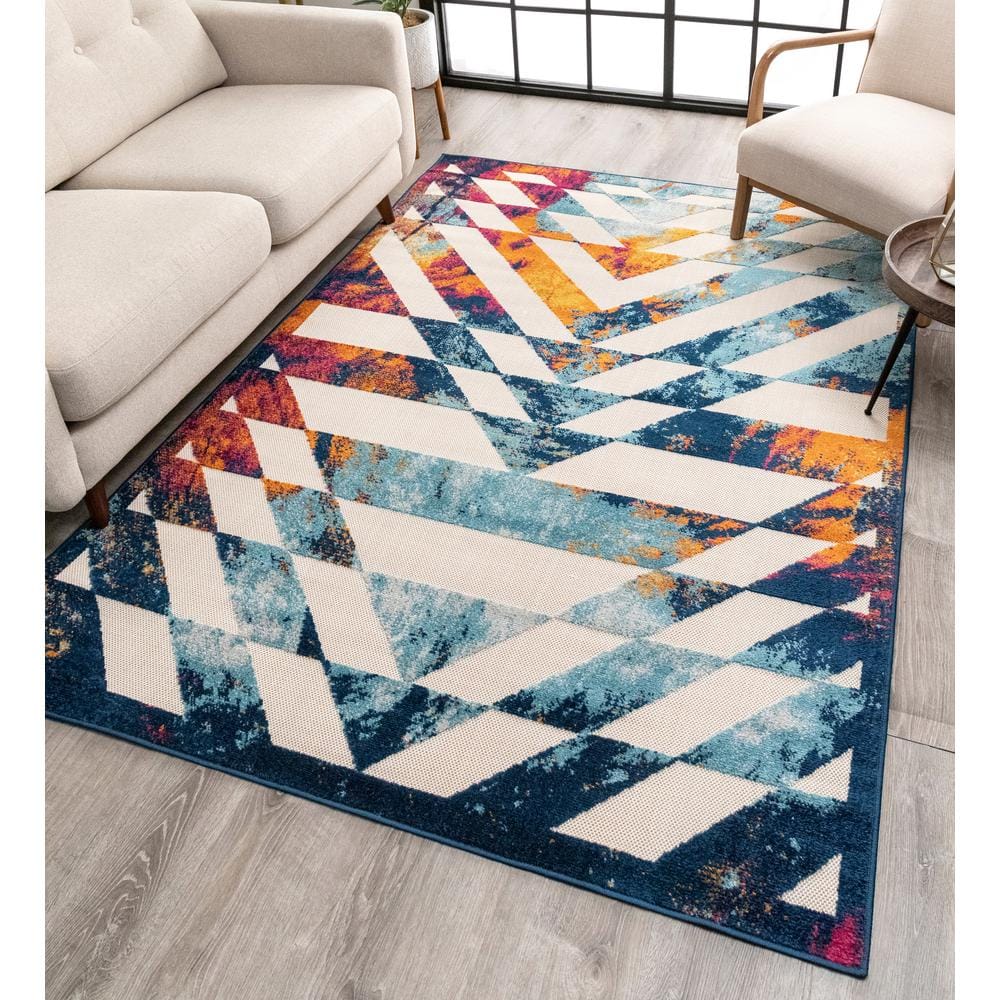 Multicolor Geometric Synthetic Indoor/Outdoor Area Rug 5'3" x 7'3"