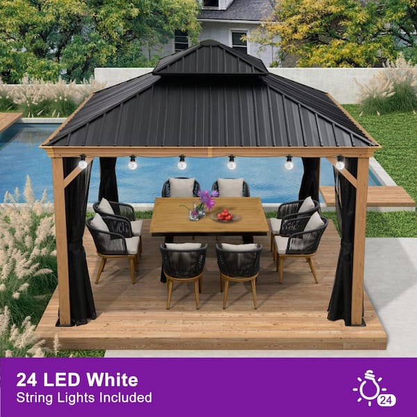 PURPLE LEAF 10 ft.x 12ft.Wood Grain Luxury Aluminum Frame Patio