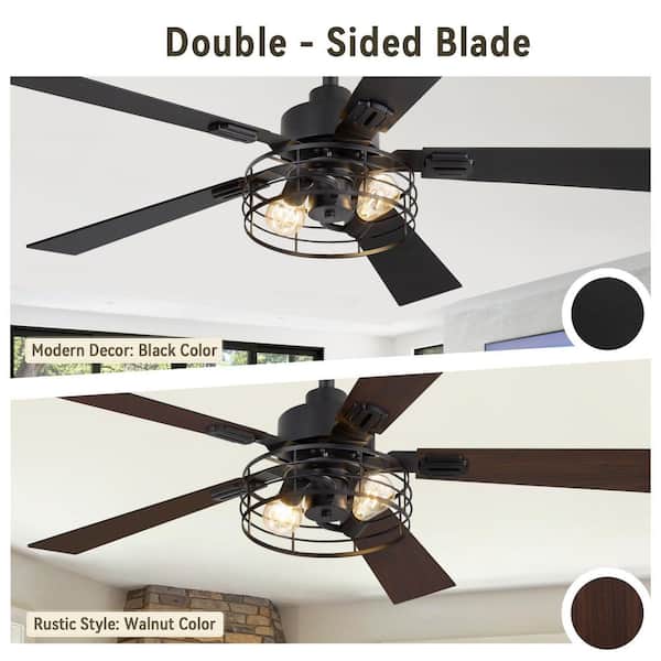 2-Pack 42 in. Indoor Black Farmhouse Downrod Mount Ceiling Fan with light and Remote/Switch Control,5 Dual-finish Blades